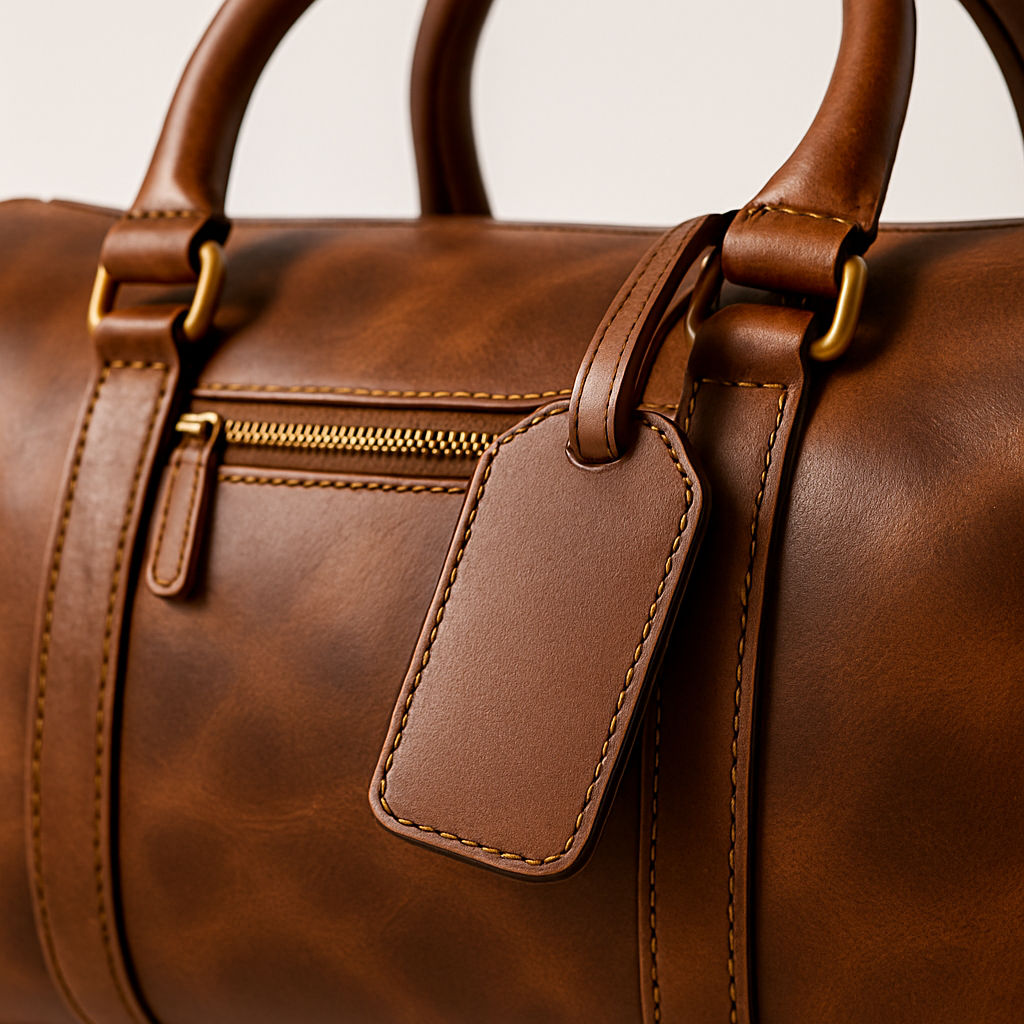 Wyoming Jack leather duffle bag with custom personalization, showing a spacious design and sturdy leather construction.