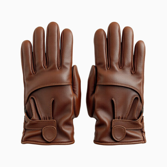 Wyoming Jack leather gloves, custom and personalized, showing soft brown leather with detailed stitching and a snug fit.