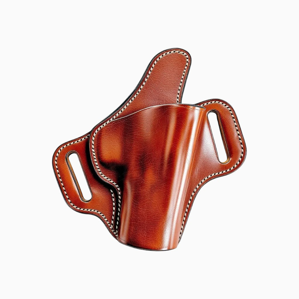 Custom Wyoming Jack leather holster shown with personalized details, designed for secure carry and durability.