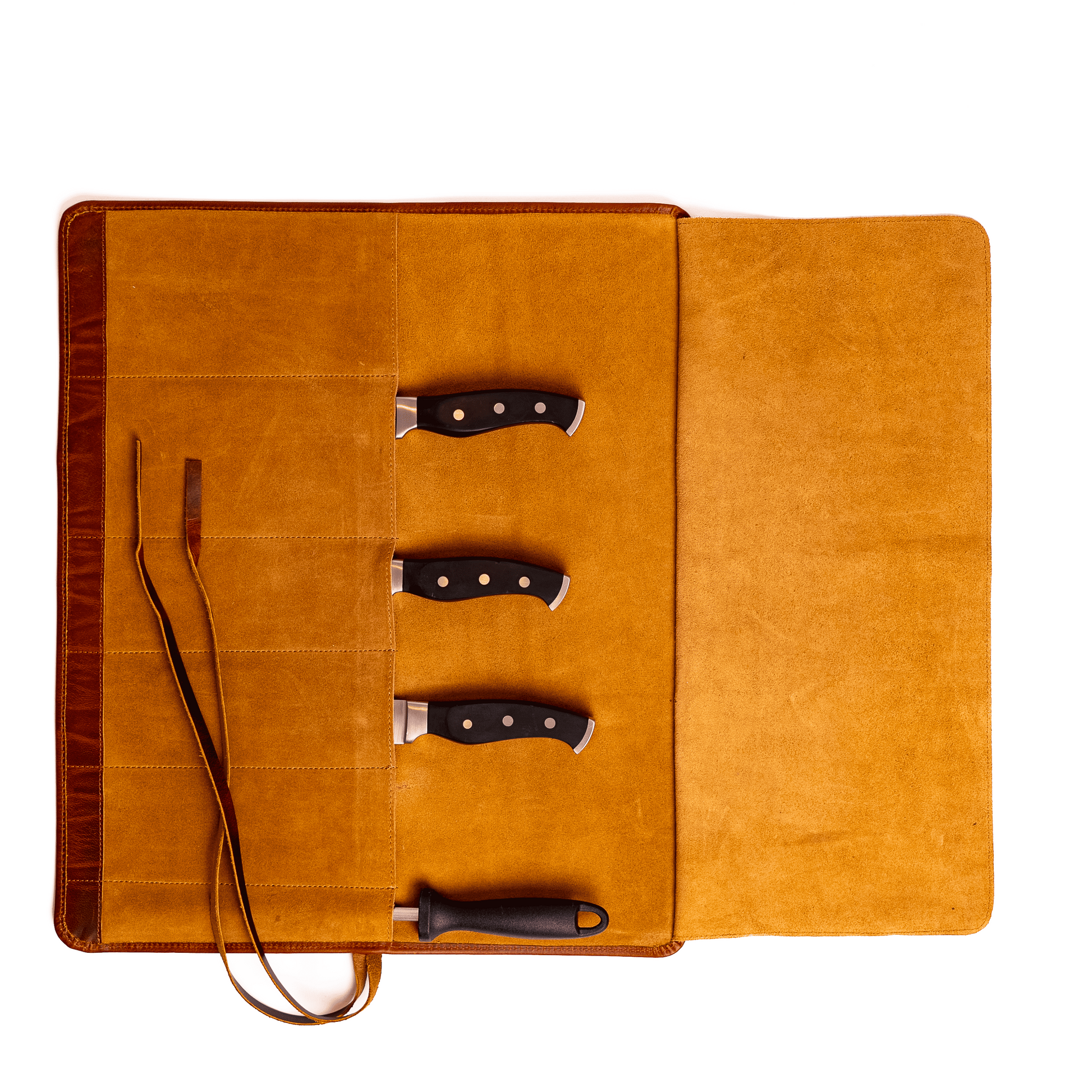 Wyoming Jack CrossCut Leather Knife Roll for chefs, compact knife roll with multiple slots, durable leather construction for safe storage