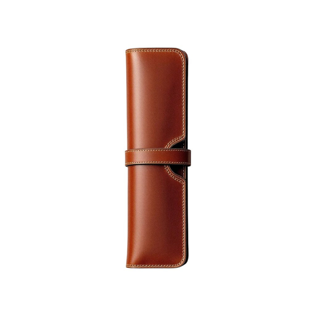 Custom leather knife roll by Wyoming Jack, featuring personalized storage with multiple compartments for knives.