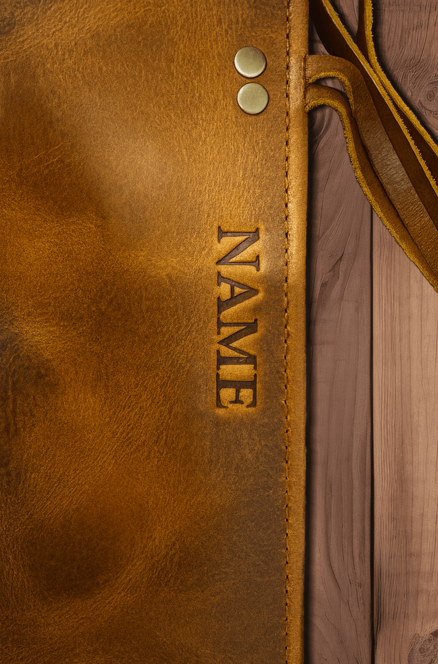 Wyoming Jack leather knife roll with custom personalization, designed to hold six knives securely, featuring a durable brown leather exterior.