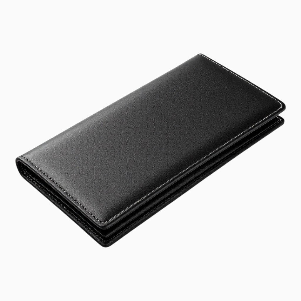 Wyoming Jack leather long wallet with personalized custom engraving, featuring multiple card slots and a sleek, durable design.