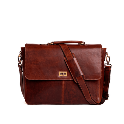 Wyoming Jack Frontier leather messenger bag for professionals with adjustable strap and multiple compartments in natural leather finish