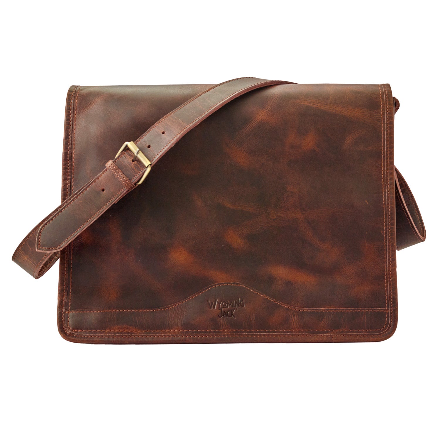Full Grain Leather Messenger Bag – Chestnut Brown, 16