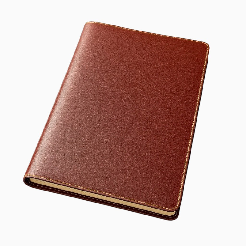 Wyoming Jack leather notebook cover with personalized engraving, showcasing durable black leather and sleek design.