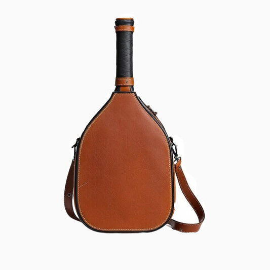 Wyoming Jack leather pickleball bag with custom personalization, featuring multiple compartments for paddle and gear storage.