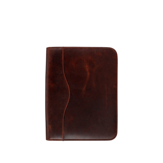 Wyoming Jack Frontier Leather Portfolio in A5 size showing front view with sleek, brown leather exterior and minimal design.