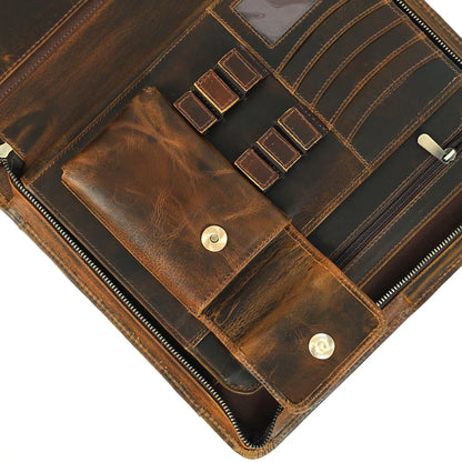 Wyoming Jack leather portfolio and padfolio with personalized customization, featuring a sleek design and multiple document compartments.