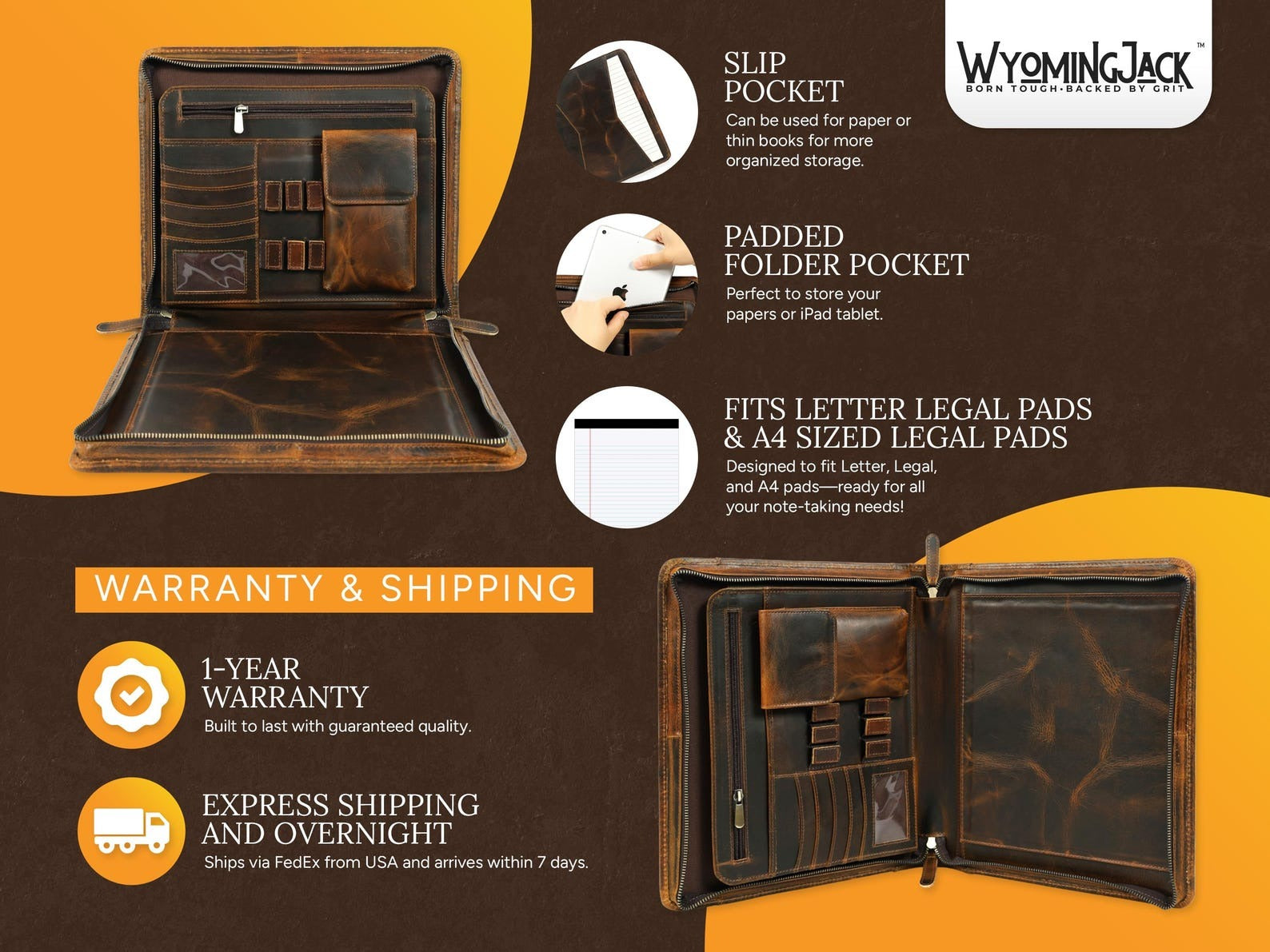 Leather Portfolio – Badlands Antique Whiskey (Letter Size Padfolio