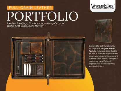 Wyoming Jack leather portfolio and padfolio with personalized customization, featuring a sleek and professional design for business use.