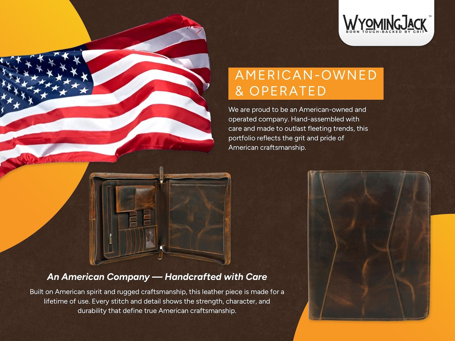Wyoming Jack leather portfolio and padfolio with personalized customization, featuring a sleek, professional design and multiple compartments.